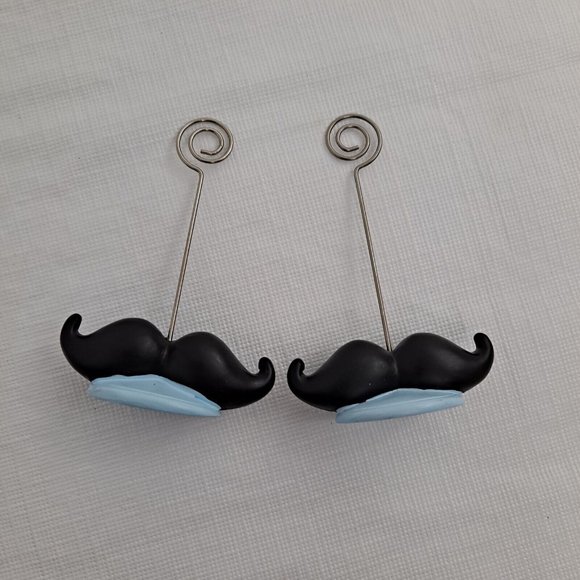Mustache Photo Holder Mini Table Decor Black Blue Silver set of 2 - Picture 9 of 9